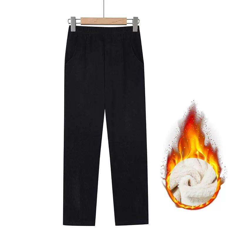 Women's Plus Size High Waist Corduroy Pants for Middle-aged & Elderly - Autumn/Winter, Thickened Velvet, Straight Leg, Mom & Grandma Fit