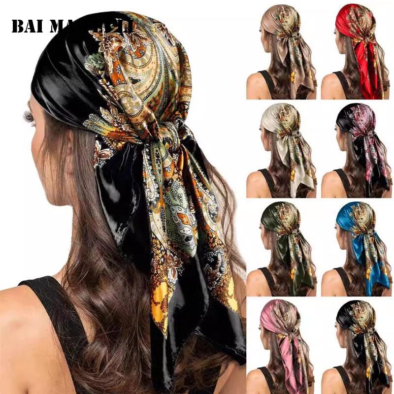 European American Bandana Cashew Print Square Scarf Multifunctional Headscarf Versatile Neck Shawl Fashion Women Hair Accessorie
