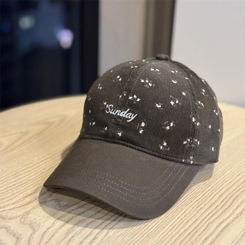 Outdoor Sweet and Cute Fresh Letter Embroidery Small Floral Baseball Cap Women's Big Head Circumference Show Face Small Sun Protection Cap