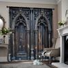 2pcs   2D Flat Printing Scene Curtain Ornate Carved Wooden Doors Artwork Versatile Polyester Fabric  Without Electricity Wall