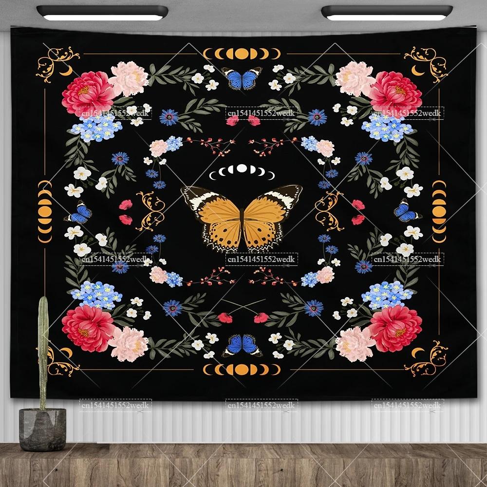 Psychedelic Bohemian Wall Tapestry For Living Room Moon Phase And Stars Tapestrys Butterfly Snake Tapestries Tarot Altar Cloths