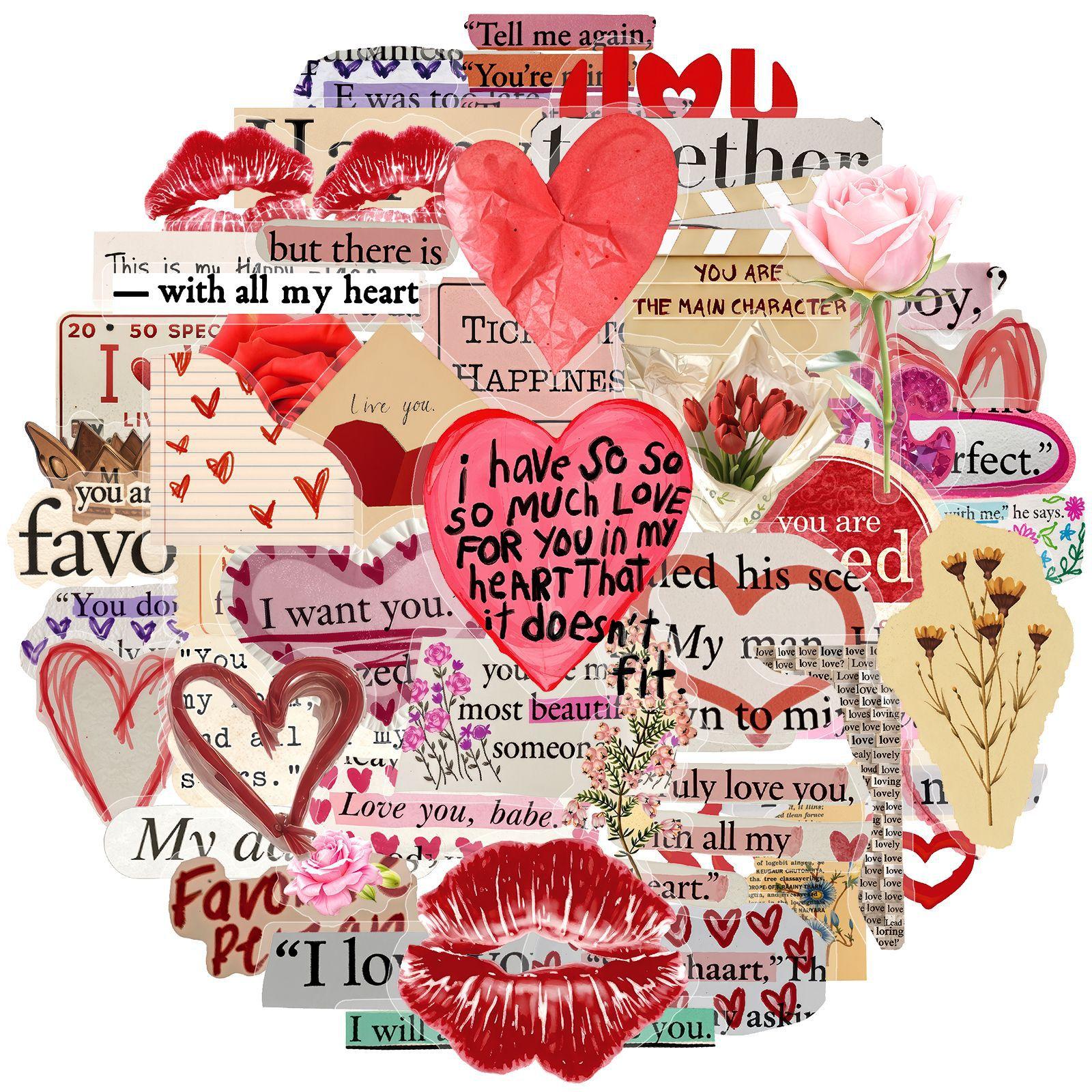 50PCS Love Valentine s Day English PET Sticker Cute Graffiti DIY Luggage Scooter Notebook Waterproof Decal Toy 50pcs