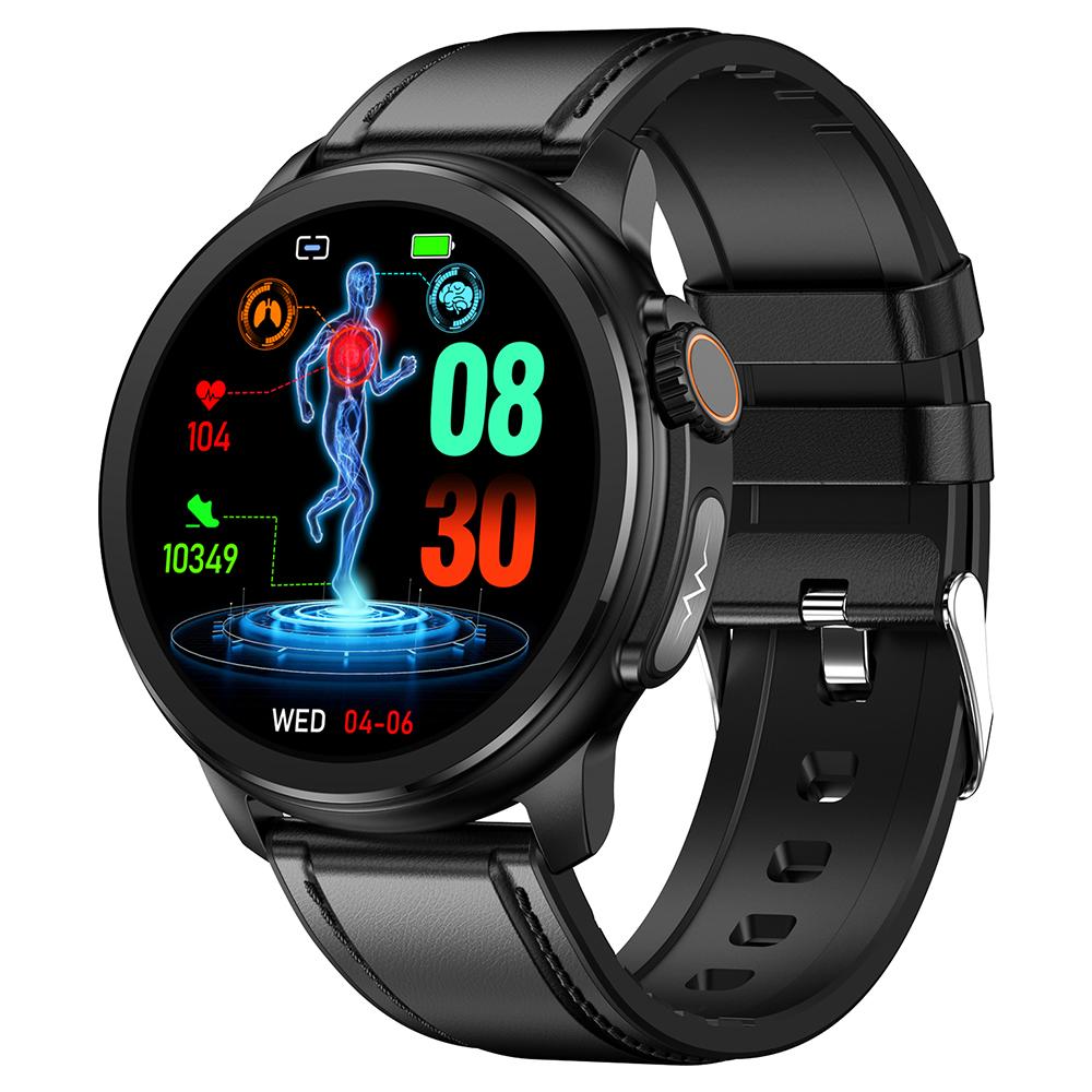 

ET481 1.43 AMOLED 100+ Sports Mode SOS Call ECG Smart Watch, Leather Strap