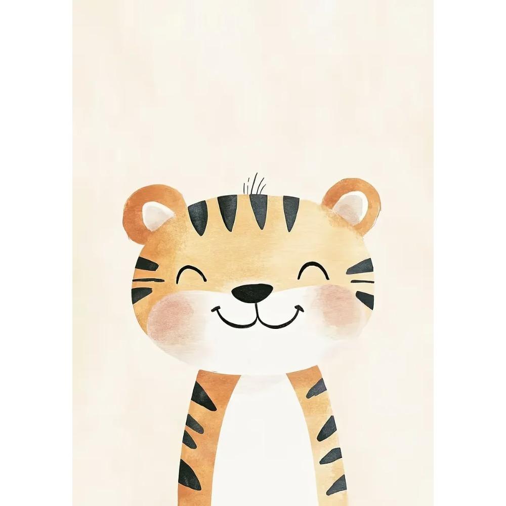 Smiling Animals Watercolor Posters Cute Tiger Giraffe Birthday Party Prints Canvas Wall Pictures Home Kid's Room Dec