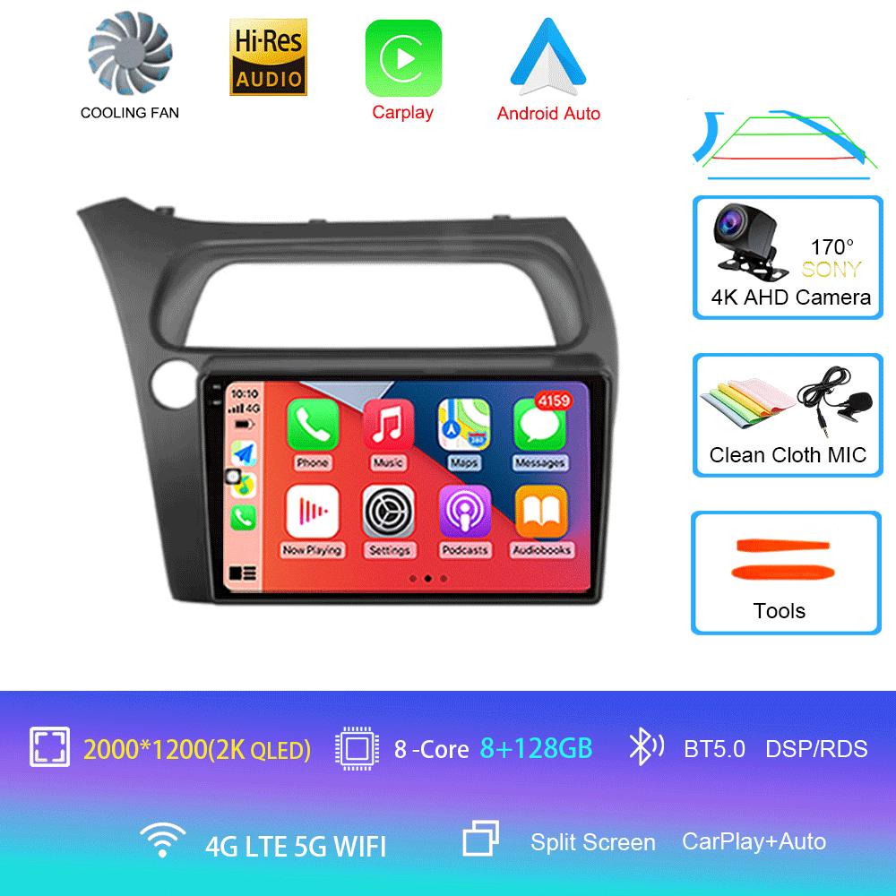 Android 14 Car Radio Carplay Auto WIFI+4G For Honda Civic Hatchback 2006 2007 2008 2009 2010 2011 Multimedia Player 2 DIN Stereo