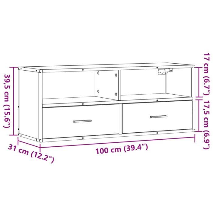 VidaXL Meuble TV sonoma gris 100x31x39,5 cm bois d'ingénierie et métal, support TV, armoire média, console TV, meuble HiFi, 848932