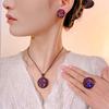 Women's Trendy Flower Shape Pearl Inlaid 18K Gold Plated Brass Copper Alloy Movable Ring Pendant Necklace Set
