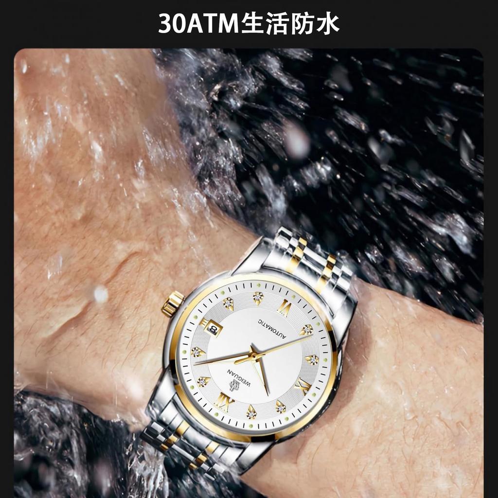 TeamSky Mechanical Automatic Manual Stainless Large Day Gift Silver Band Watch, Men's Watch, Mechanical, Steel, Waterproof, Watch, Steel, Luminous,