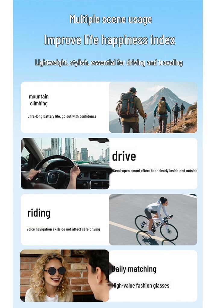 AI Smart Glasses with Bluetooth Calling & Music, Retro Oval Frame Sunglasses, Black Technology