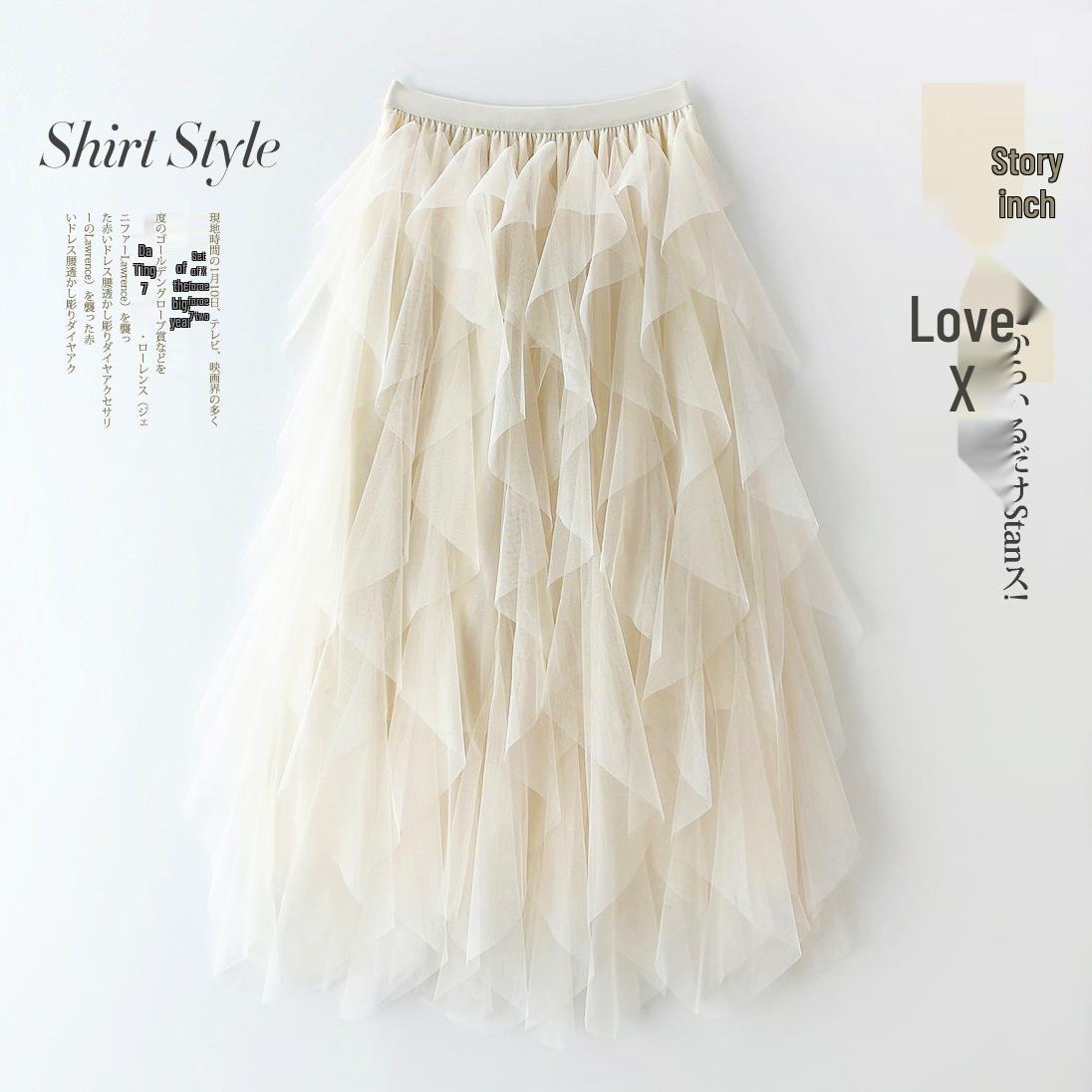 

Корейская миди-юбка из сетки с высокой талией и кисточками One Size