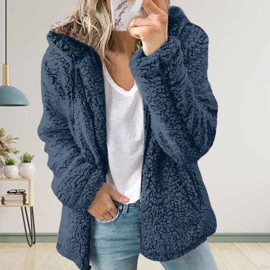 Women Winter Sherpa Fleece Short Jacket Hooded Zipper Cardigan Coat Warm Casual Solid Plush Windproof Jacket for Fall Winter