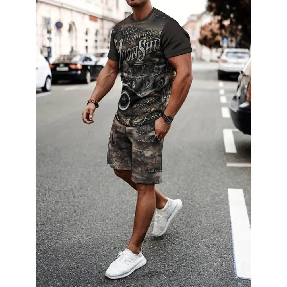 Breathable Men's Sports T-shirt Shorts Set Outdoor Quick-drying Basketball Football Short Sleeve Tee Drawstring Shorts Clothing