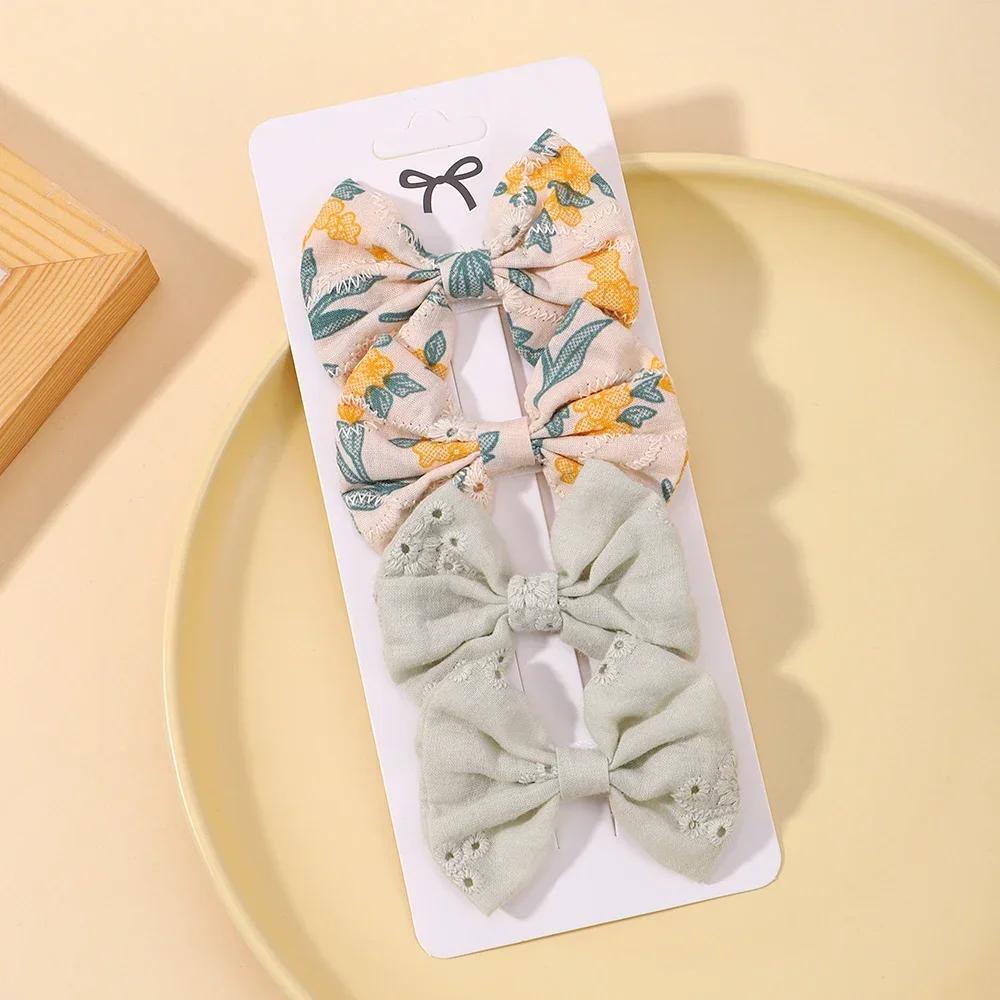 4Pcs Sweet Lace Printed Bowknot Hair Clips for Hair Girls Handmade Hairpin Boutique Barrettes Headwear Baby Hair Accessories