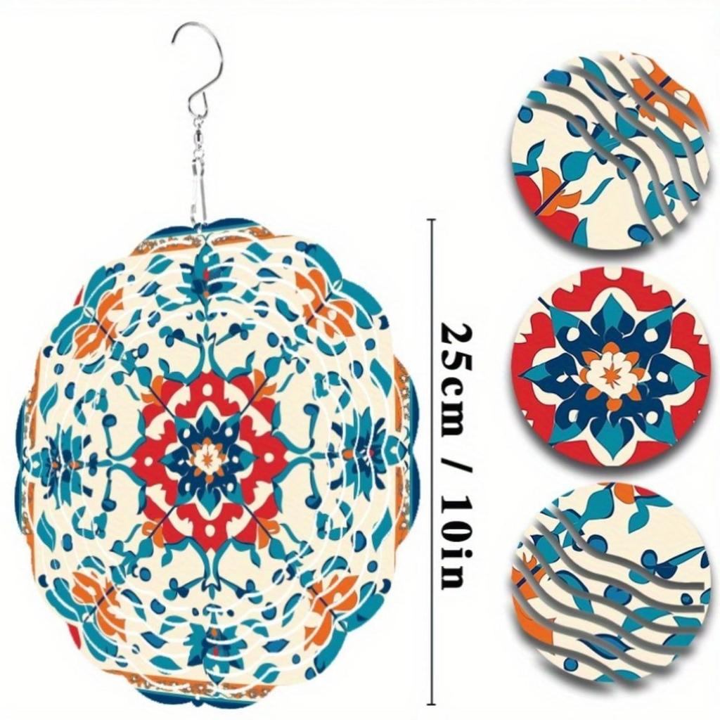 10 Zoll Böhmisches Windspiel mit Lebhaftem Floralem Geometrischem Design Langlebiges Metall Outdoor-Dekor Drehbarer Haken Perfekt für