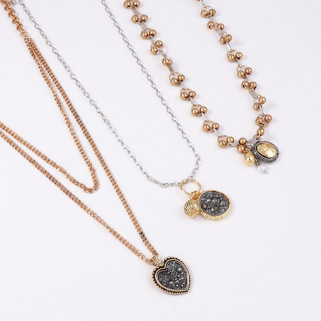 Personality Trend Light Luxury High Design Sense Multi-layer Stacking Alloy Geometric Badge Pendant Chain Necklace