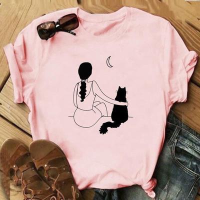 Pet Cat Friend Lovely Style 90s Tee Top Fashion T Shirt Clothing Casual Short Sleeve Women Print Lady Female Graphic T-shirt
