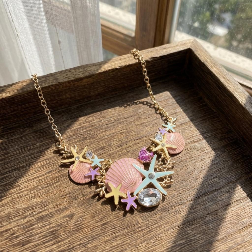 Summer Rhinestone Colorful Enamel Starfish Shell Fish Coral Necklace For Women Men Bohemian Star Beach Vacation Choker Jewelry