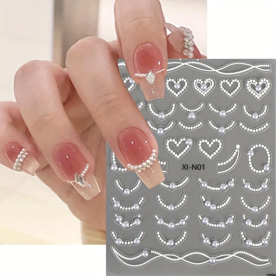 

2 шт., 5D тисненые жемчужные наклейки для дизайна ногтей, белые жемчужные бусины, дизайн ногтей, наклейки для DIY или маникюрных салонов,