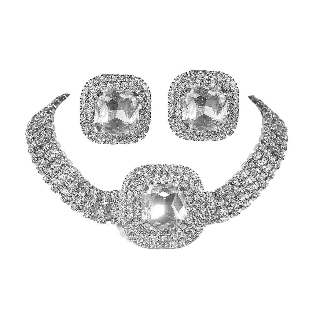 Luxury Rhinestone Necklace & Earrings Set for Women - Perfect Bridal Wedding Jewelry