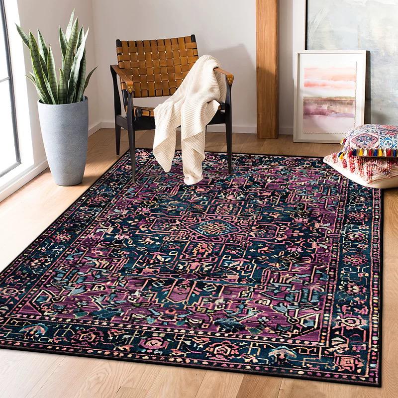 Persian Retro Carpet for Living Room Decoration Home Bedroom Bedside Non-slip Large Rugs Study Balcony Easy Clean Washable Mats