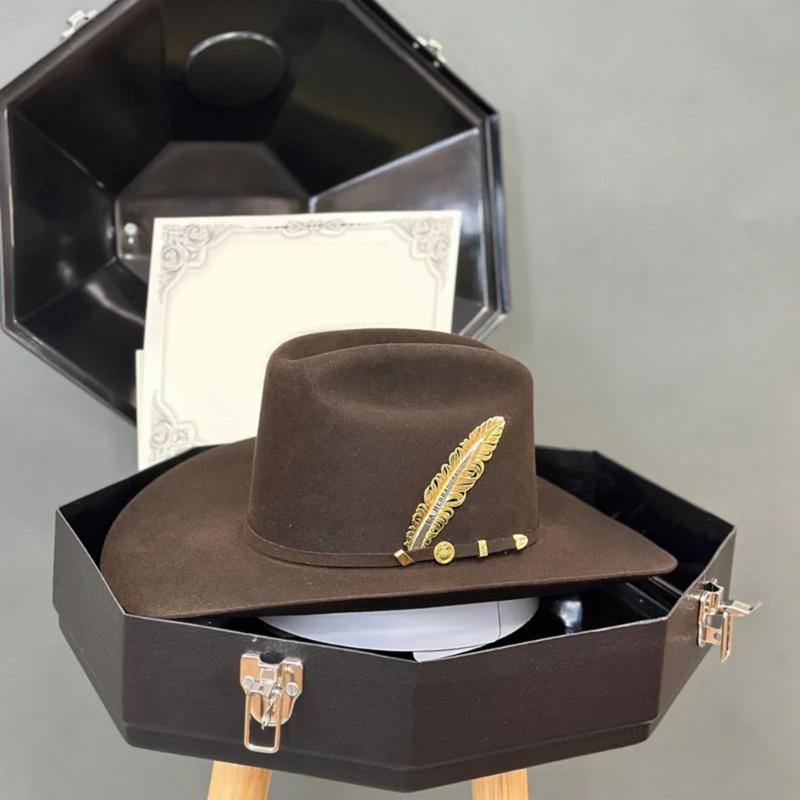 Feathered Wool Hat for Music Festival Adult Winter Autumn Hat Formal Event Fedoras Stage Show Hat Women Men Headpiece