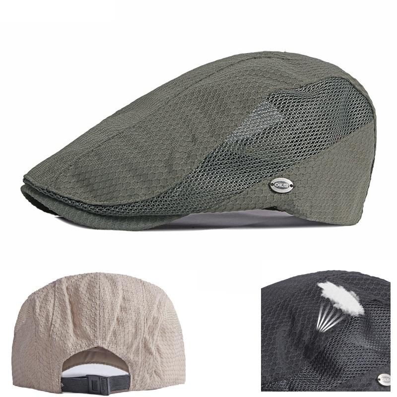 Men s Mesh Flat Cap Breathable Summer Newsboy Hat Beret Cabbie Ivy Gatsby for Driving Hunting