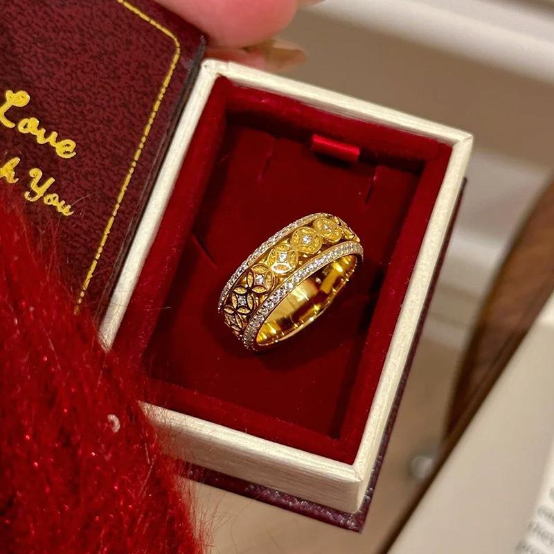 ცირკონი რეტრო სპილენძის მონეტის ბეჭედი მსუბუქი ფუფუნება მაღალი დონის მოდური მარტივი მრავალმხრივი დახვეწილი ნიშური დიზაინი პერსონალიზებული სამკაული ქალებისთვის