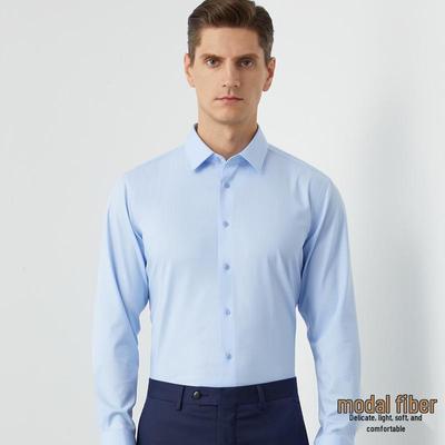 Men's Modal Stretch Long Sleeve Shirt - Non-Iron White, Spring & Autumn Style, Customizable LOGO, Professional Wear.