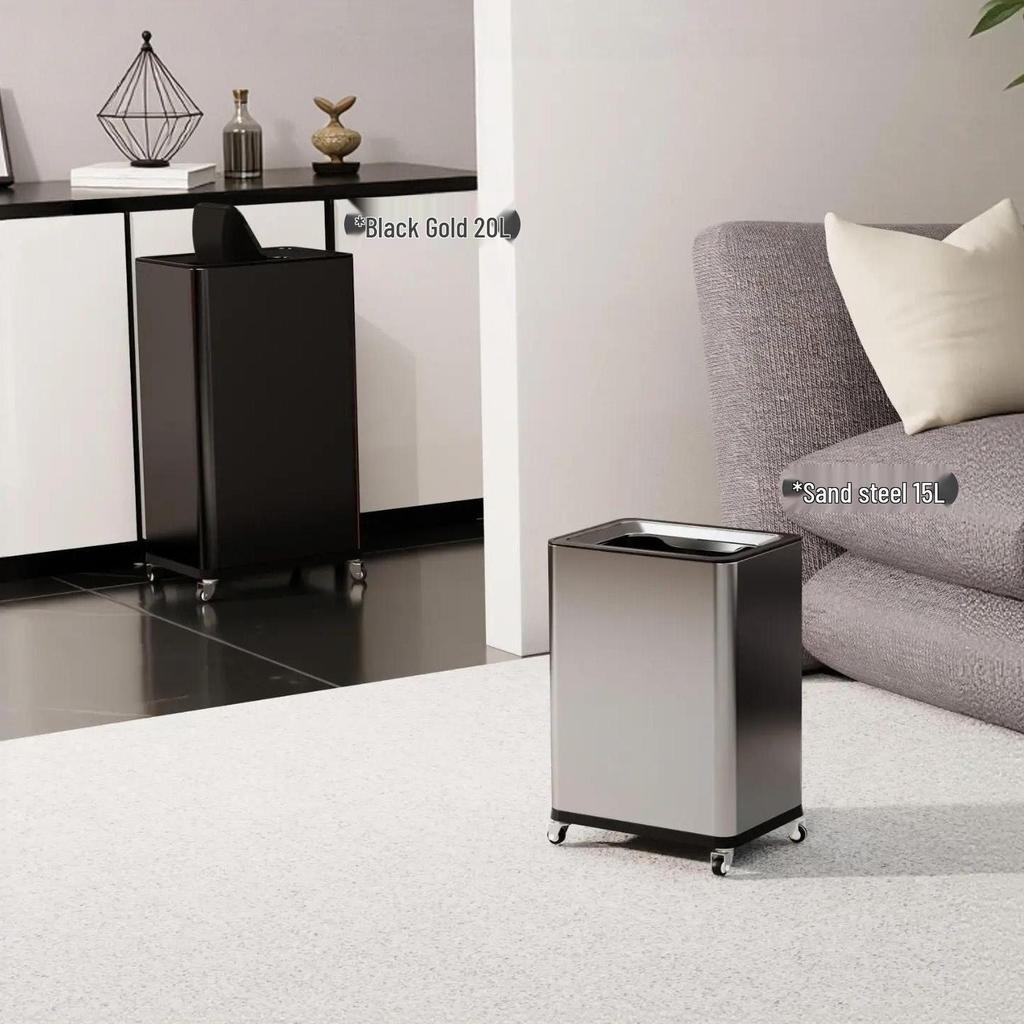 Einfacher Moderner Edelstahl-Mülleimer mit Rädern – Vertikaler Klappdeckel, Quadratisches Design für Küche & Wohnzimmer