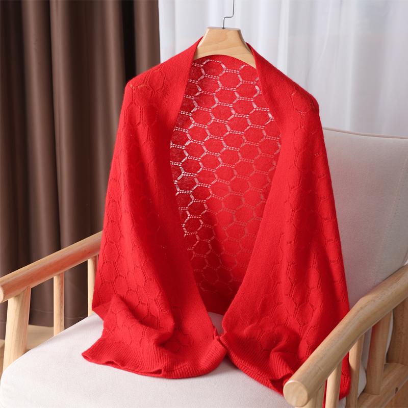 

100% Мериносовая шерсть Ажурная пашмина Осень Зима Кашемировые вязаные модные шали Роскошный геометрический стиль Двусторонние шарфы One Size красный