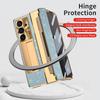 Shiny Rhinestone Bling Plated Bezel Hinged Glass Protective Film Case For Samsung Z Fold 7 Fold7 Galaxy Z Fold 6 5 4 Slim Cover