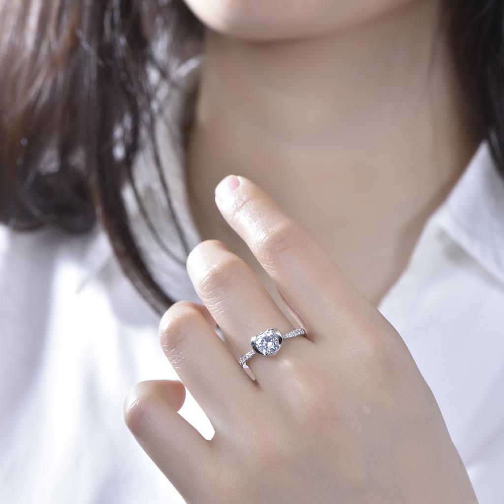 Kirin 0.25CT Real 925 Silver Zircon Adjustable Wedding Ring Round Stone GH Moissanite Ring ODM