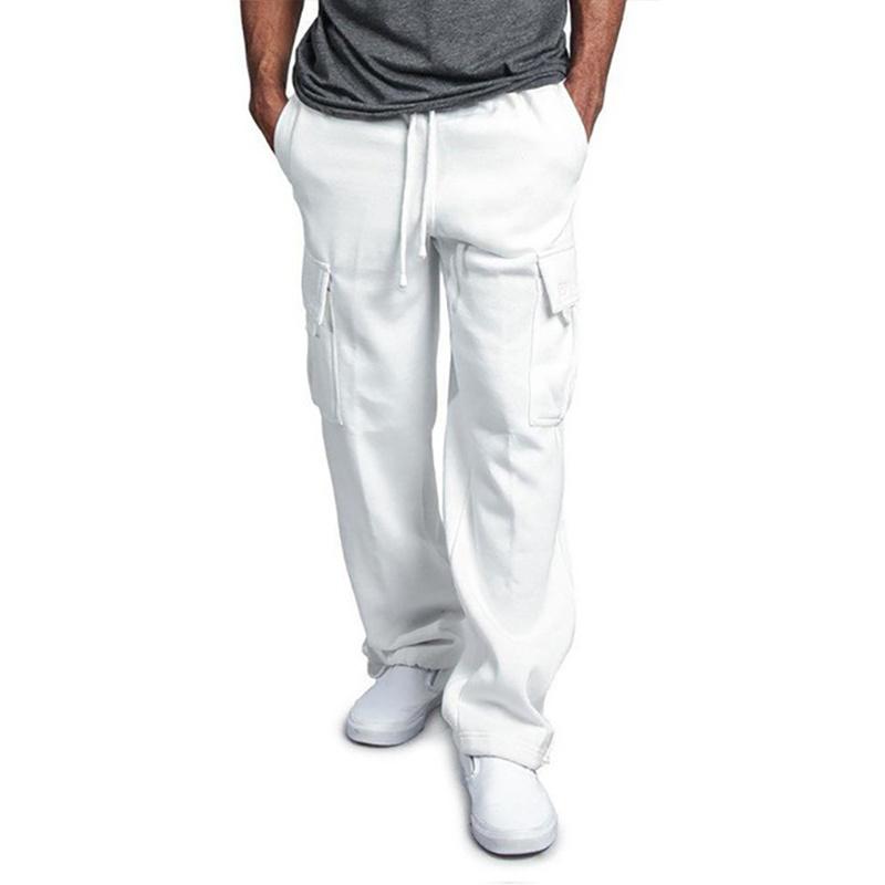 Men's Cargo Pants Loose Drawstring Sweatpants with Pockets Sports Straight Trousers Jogging Long Pants Hip Hop Streetwear