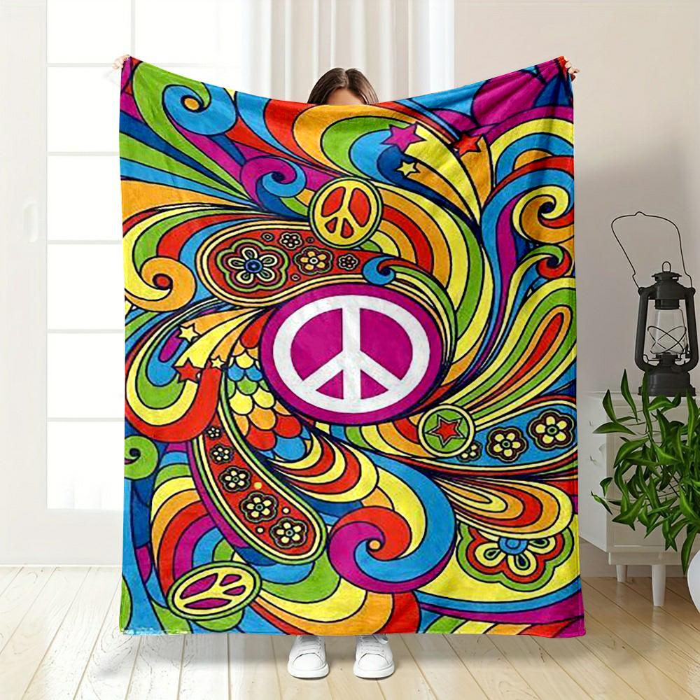 Colorful Hippie Peace Sign Art Blanket Flannel Blanket for Bedroom, Living Room, Sofa, and Nap Sofas.
