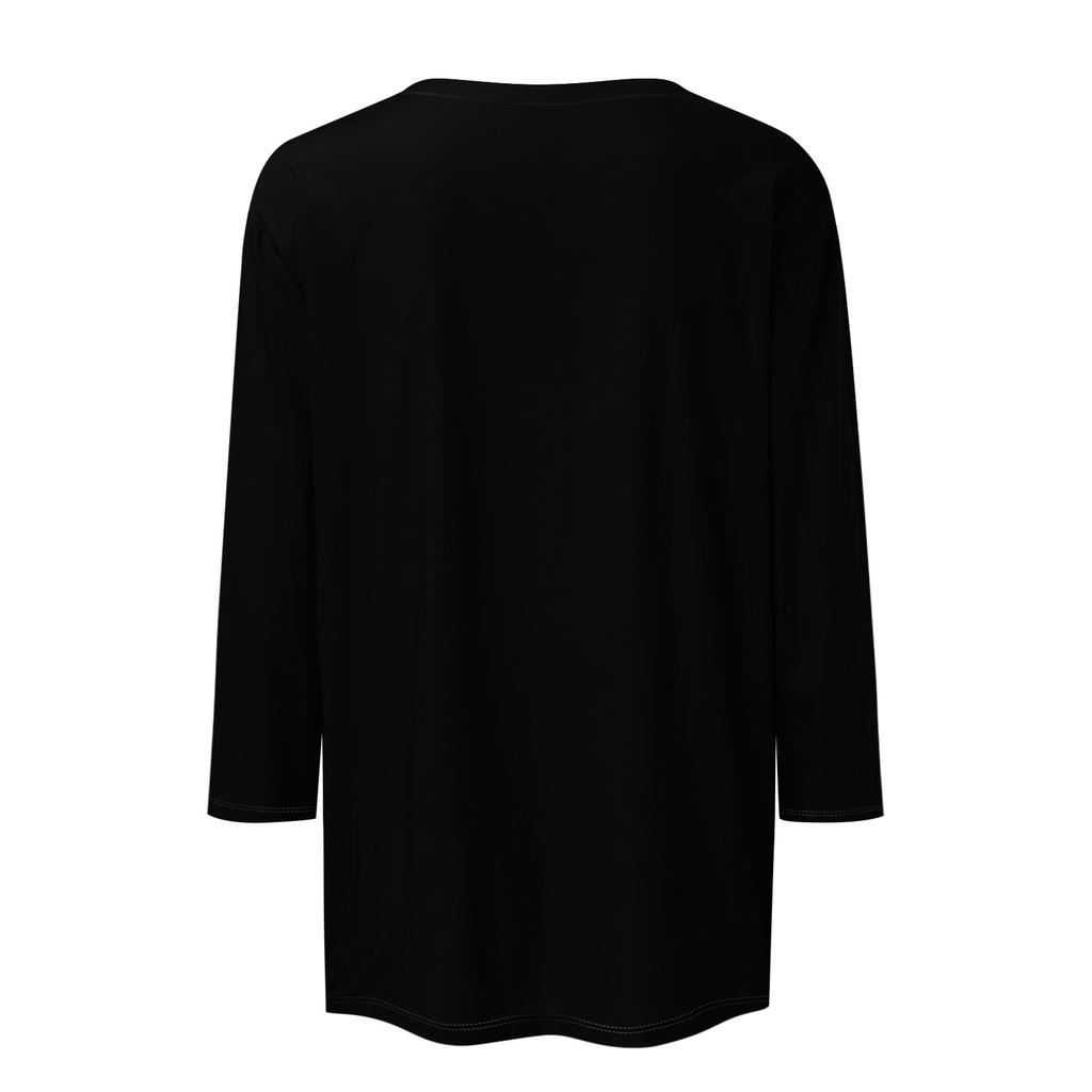 Women's Fashion Casual Round Neck 3/4 Sleeve Loose  Printed T-Shirt Ladies Top
