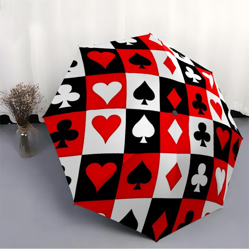 1pc Playing Cards Symbols Automatic Open/close Umbrella, 8-Rib Sturdy Structure, Auto Folding/Opening, Portable Travel Umbrella for Women176
