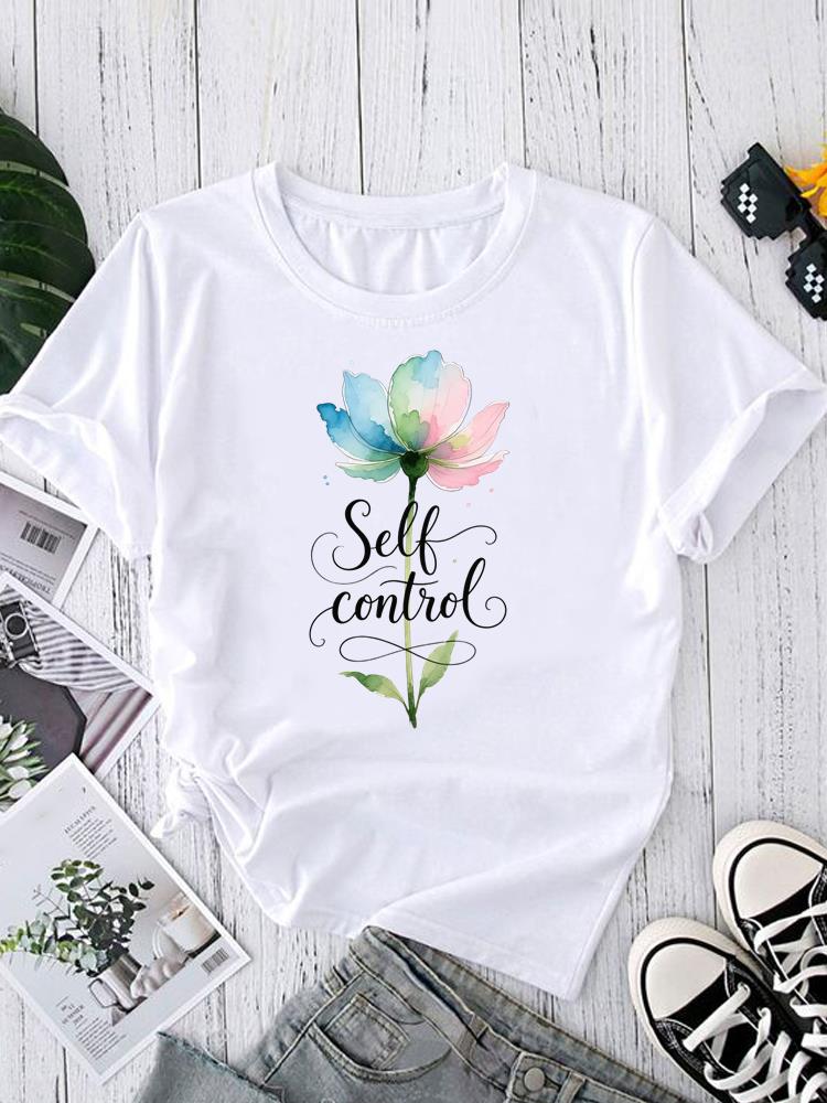 (Asian Size) flower sweet trend Women's Top T Clothing Print Short Sleeve T-shirts Fashion Female Casual O-neck Graphic Tee