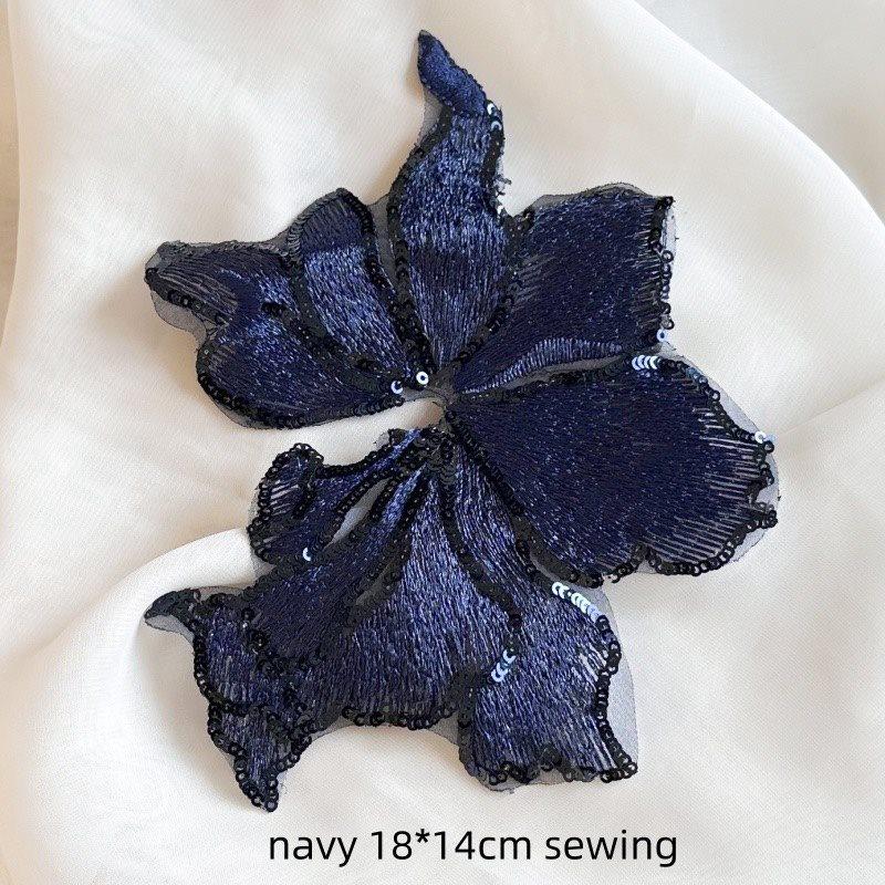 Embroidered Sequin Flower Patch for Hanfu Decoration - 18x14cm, Hand-Sewn DIY Accessory