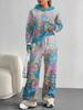 Retro Pattern Splicing European, American Autumn And Winter Casual Long-Sleeved Suit Women'S Hooded Sweater Trousers Two-Piece Set