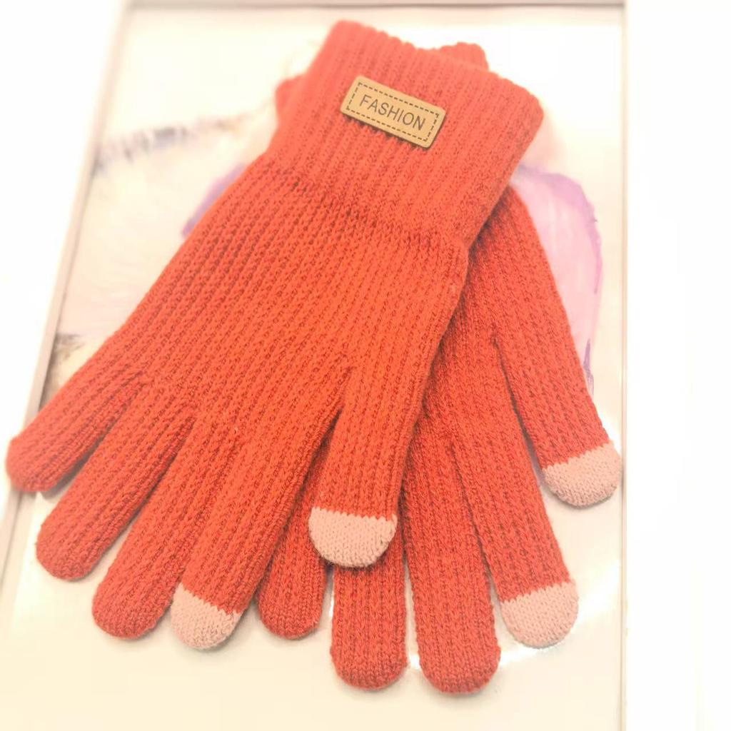 Knitted Gloves Wool Ladies Winter Thickened and Fleece Morandi Candy Color Maillard Gloves