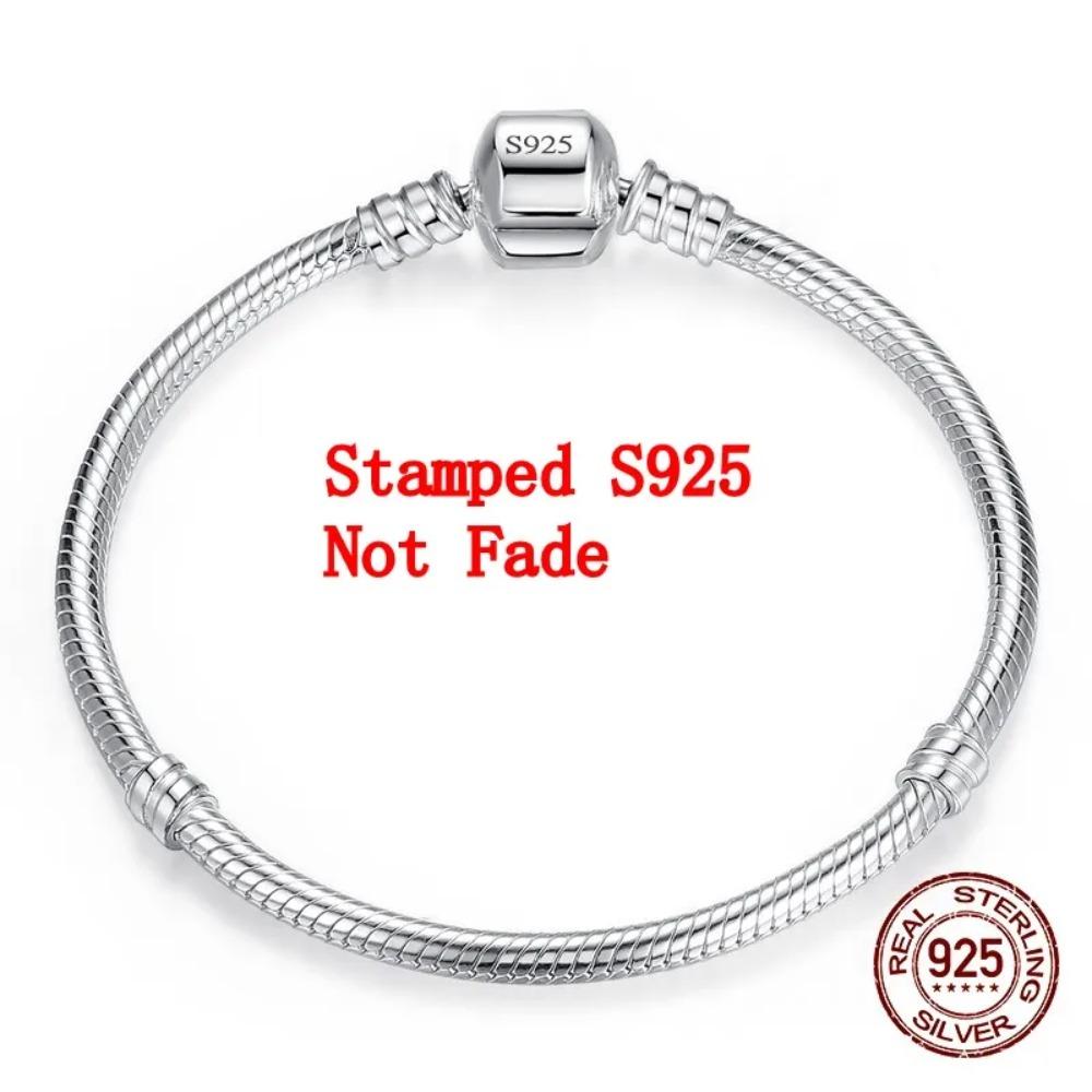 Handmade 925 Silver Pan Bracelets for Women Heart Snake Chain Bangle DIY Jewelry Fit Beads Big Sale