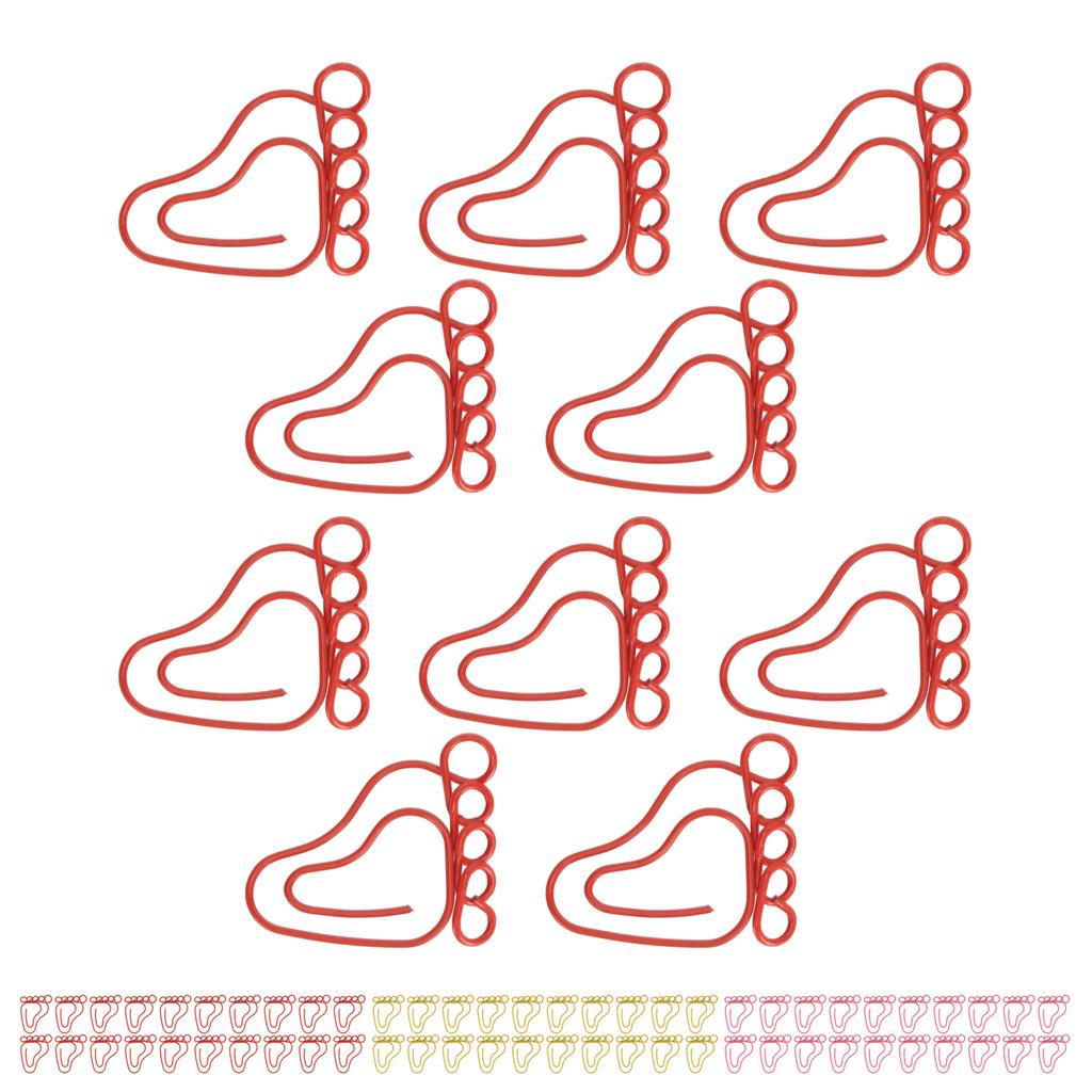 100pcs Paper Clip Foot Shape Cute Anti Slip Portable Paperclip for Bookmark Office Document File