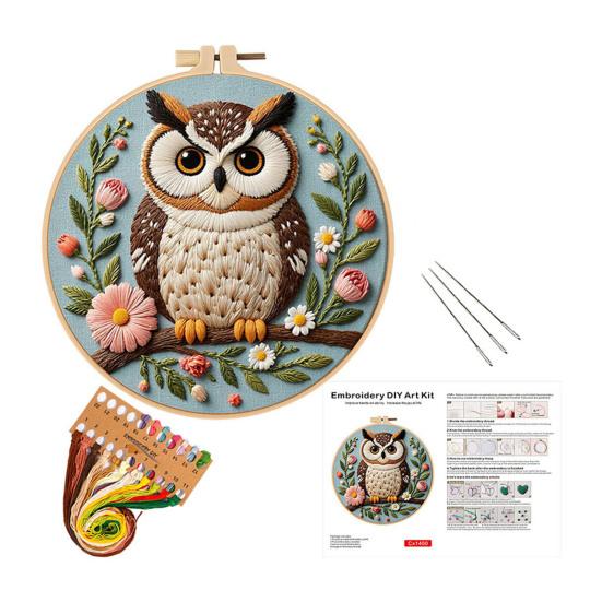 1 Set Owl Embroidery Kit with Hoop Threads Needles Beginners Pre-Stamped Bird Cross Stitch
