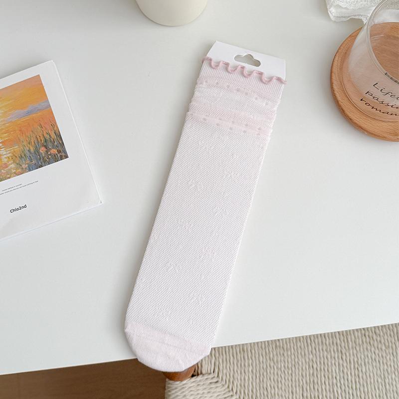 Women Thin Breathable Silk Socks 2 Pairs with Bowknot Design French Style Summer Mesh Lace Breathable Female Fashion Stockings
