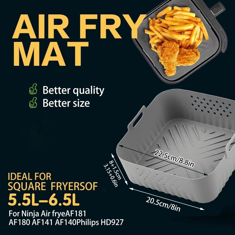 Vassoio Quadrato in Silicone per Friggitrice ad Aria 5.5-6.2L Rivestimenti in Silicone per Friggitrice ad Aria Cestello Rialzato Riutilizzabile per Friggitrice ad Aria