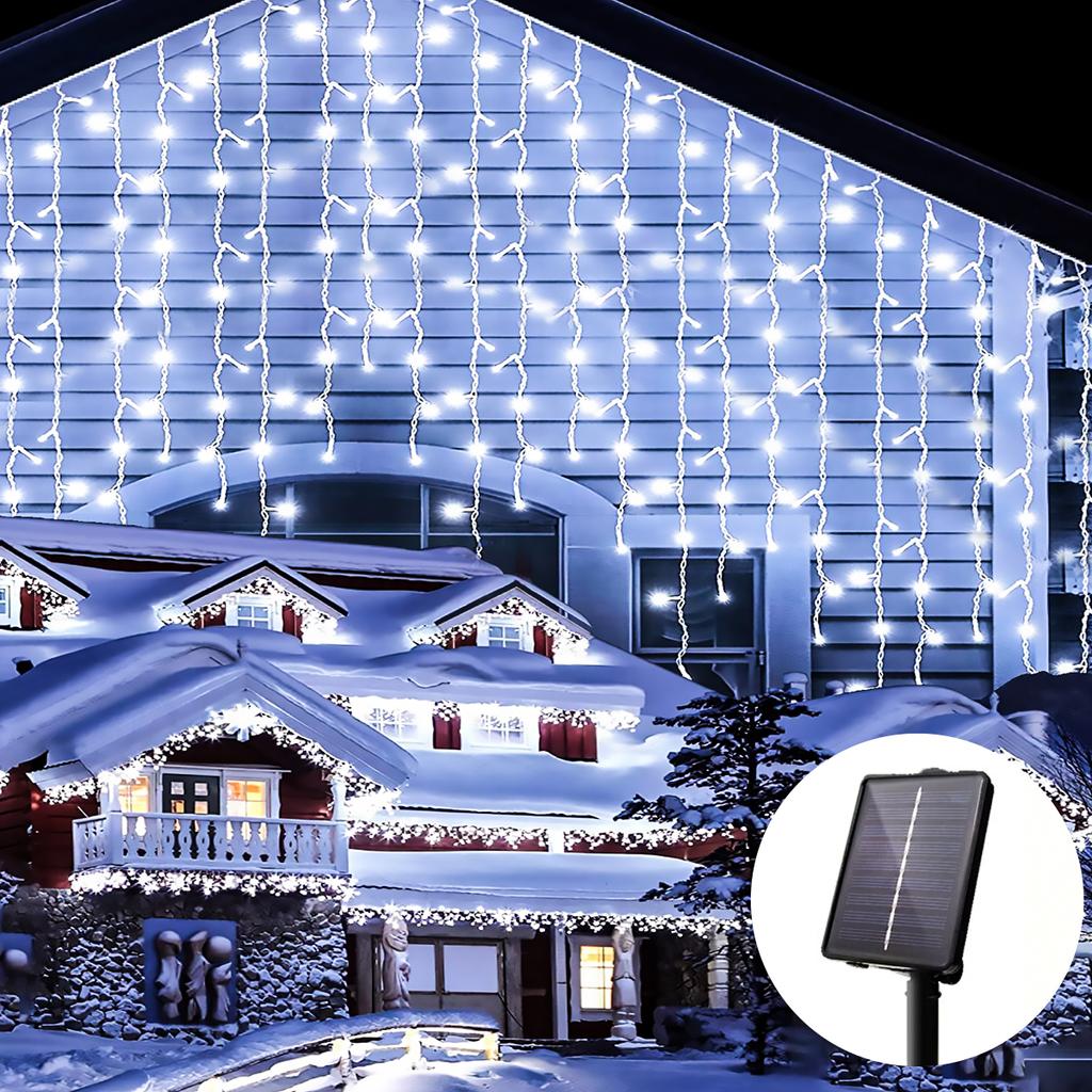 3.5M LED Solar Icicle String Lights Waterproof Eaves Decor Light Outdoor Curtain Icicle Light Patio Yard Garden Party Decoration
