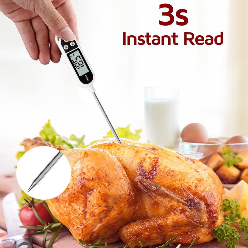 Food Thermometer Digital Real-Time Reading Meat and Beverage Thermometer with LCD Display and Probe Electronic Kitchen Thermomet