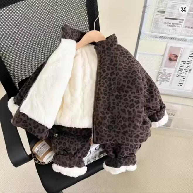Children's Two Piece Set 2-18Y Boys Girls Winter Plush Set Warm Thick High Collar Coat and Pants Cotton Jacket