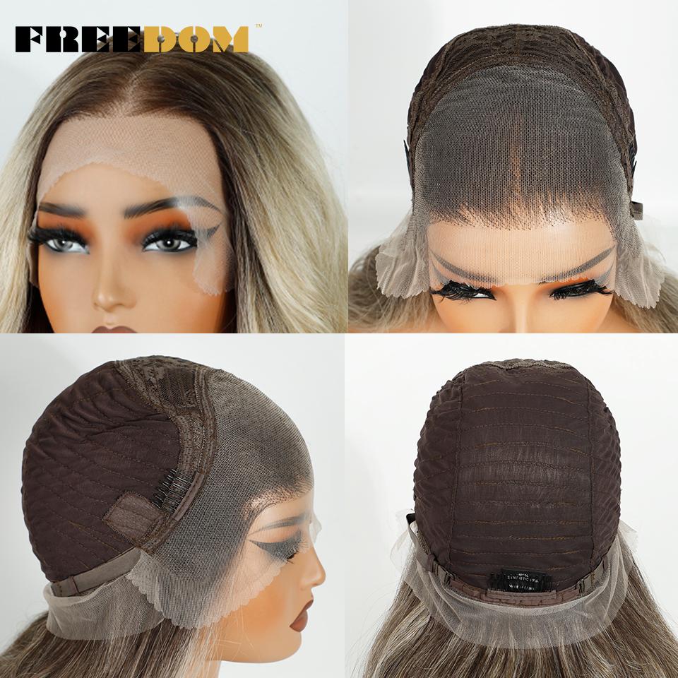 FREEDOM Synthetic Lace Frontal Wigs For Women 26 Inch Long Loose Body Wave Wig Cosplay Ombre Blonde Wig 360 Lace Frontal Wigs