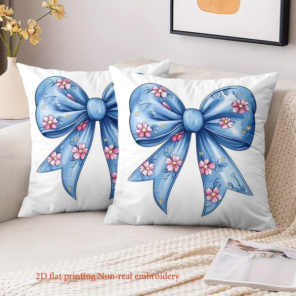 1 Pieces Blue Bow Floral Printed Pillowcase 2D Flat Polyester pillowcase, sofa decorative cushion cov Headboard Pillow